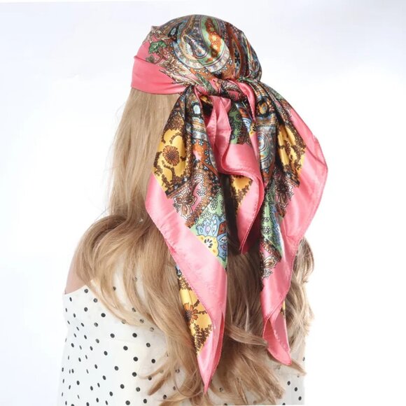 2/$30 Paisley Floral Pattern Pink Scarf Silk Satin Neck Tie Wrap Bag Decor Head - Picture 1 of 4